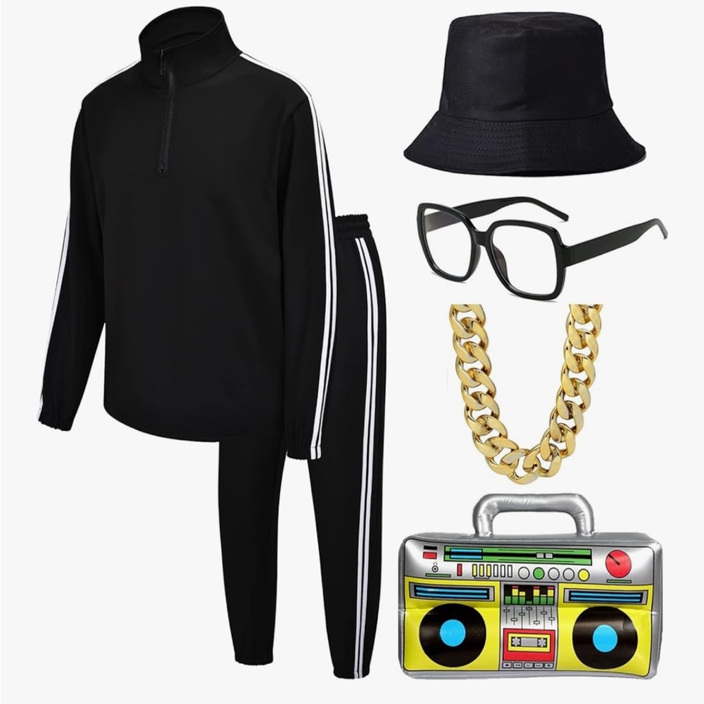 80s costume for men, 90s tracksuit, rapper, hip hop outfit